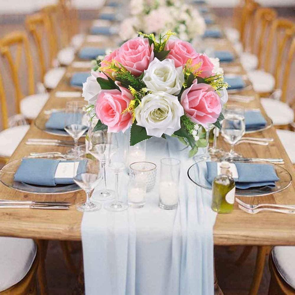 Nuptio Set of 2 Blue&White Artificial Flower Kissing ball, 15 Heads Fake Peony Silk Rose Flowers Bouquet for Centerpiece Wedding Birthday Party Home Table Decor