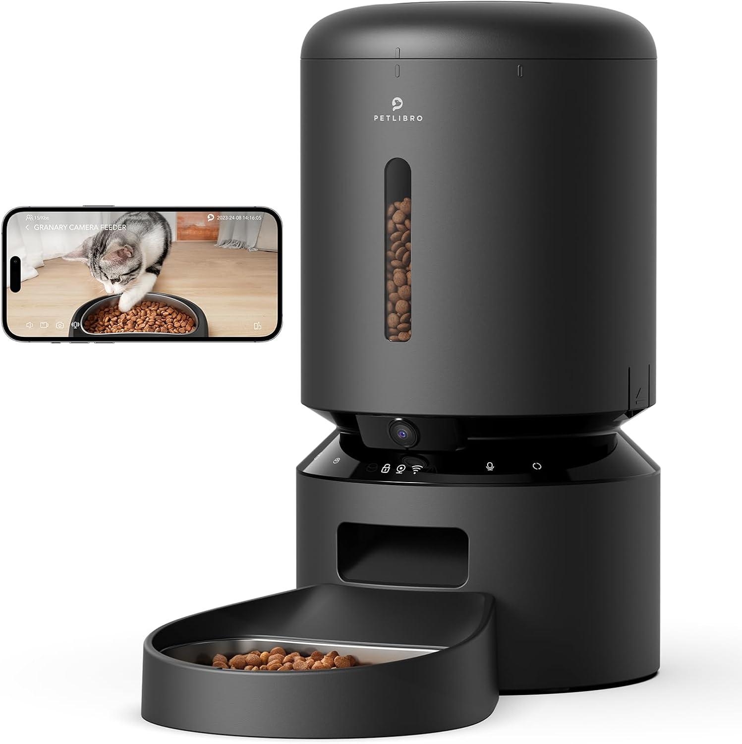 Black Automatic Pet Feeder with 1080P HD Camera and WiFi