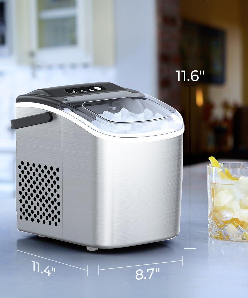 Stainless Steel Portable Countertop Ice Maker with Self-Cleaning