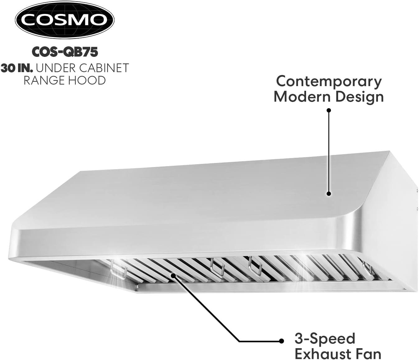 Cosmo COS-QB75 30 in. Ducted Under Cabinet 500 CFM Range Hood in Stainless Steel