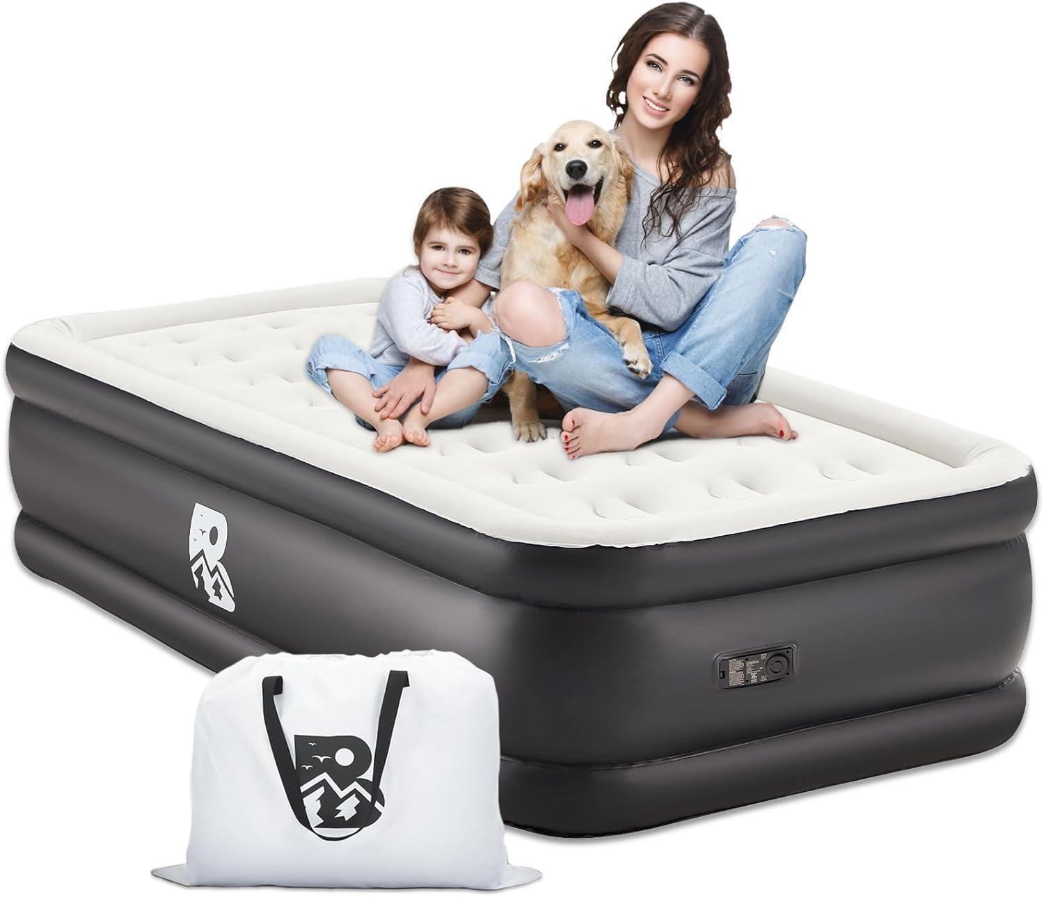 Twin Size Black and White Raised Air Mattress with Built-in Pump