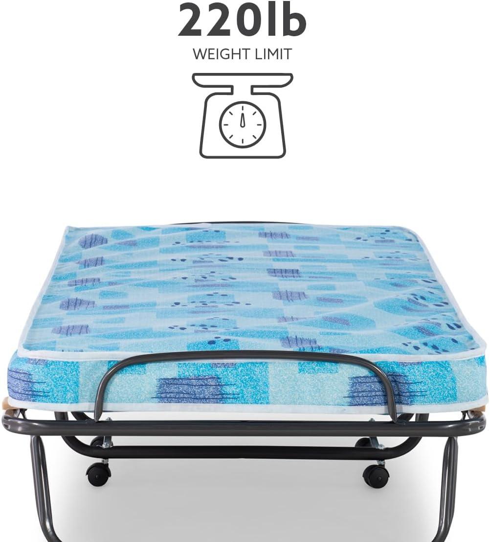 4" Twin Mattress Metal Frame Roma Rollaway Folding Guest Bed Blue - Linon: Portable, Space-Saving Design with Casters