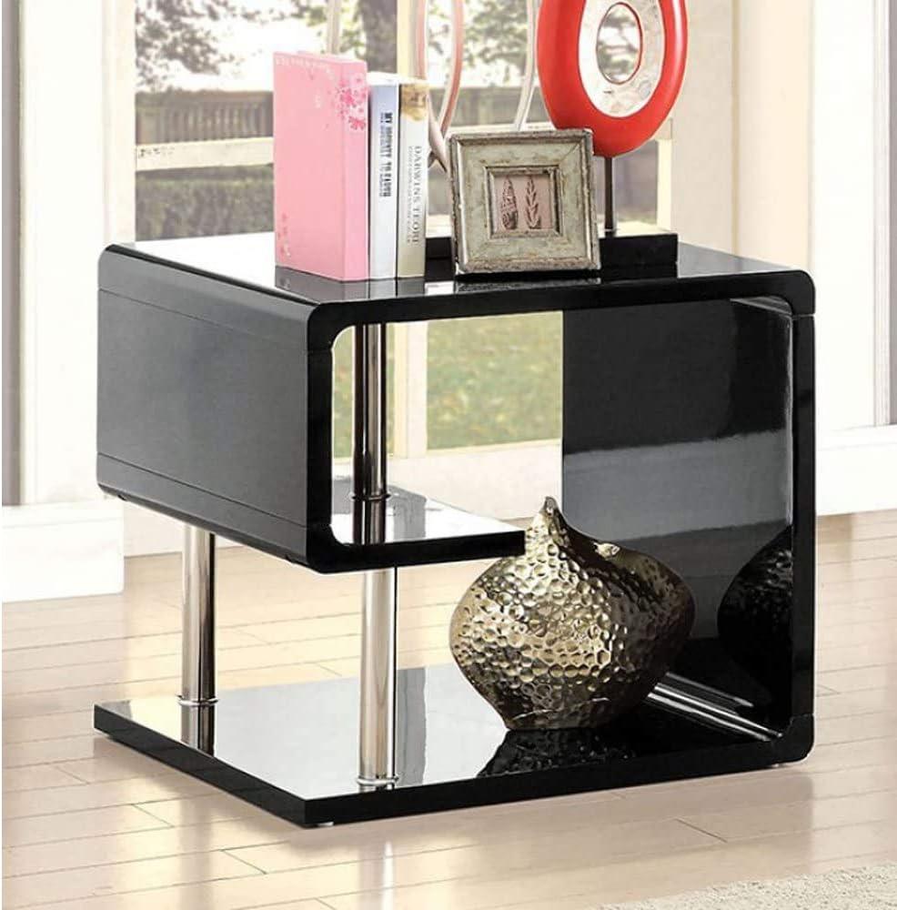 Ninove Contemporary Black Square End Table with Chrome Accents