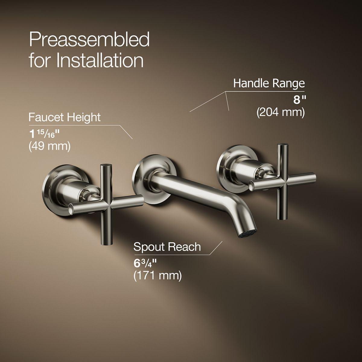 Kohler ® Purist ® Polished Nickel Wall-Mounted Bathroom Sink Faucet and Handles