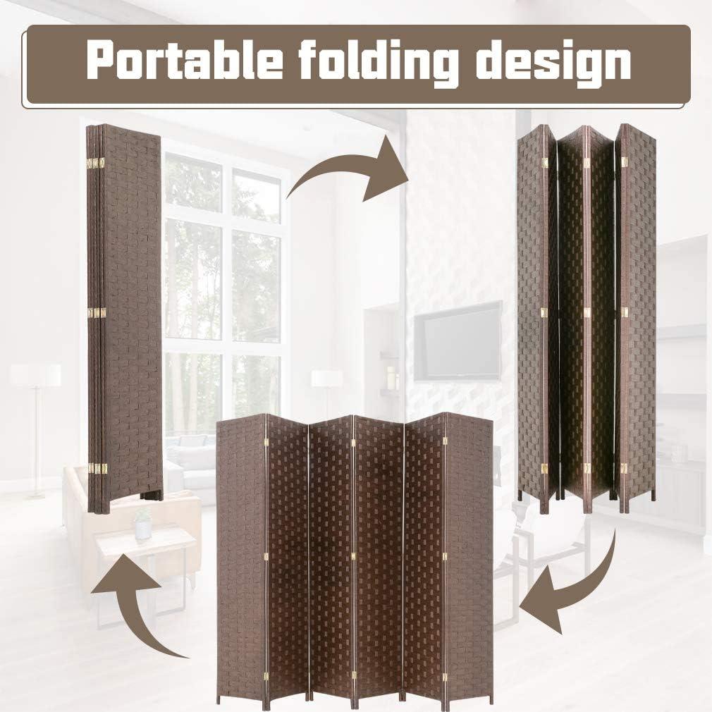 6 Panel  Room Dividers Folding Privacy Screen Partitions Room Dividers Wall Foldable Screen Portable Wood Mesh Woven Design Room Separator Screen for Home Office Bedroom Living Room, Brown