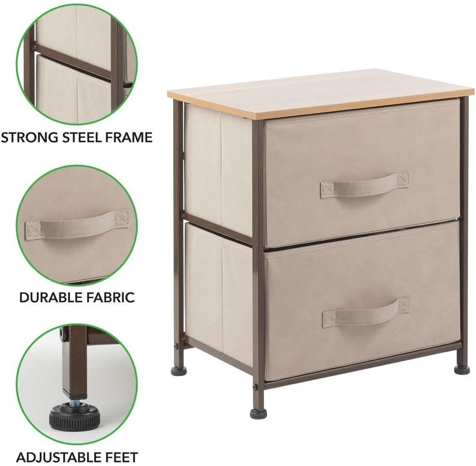 Wood Top Metal Frame 2 Drawer Night Stand