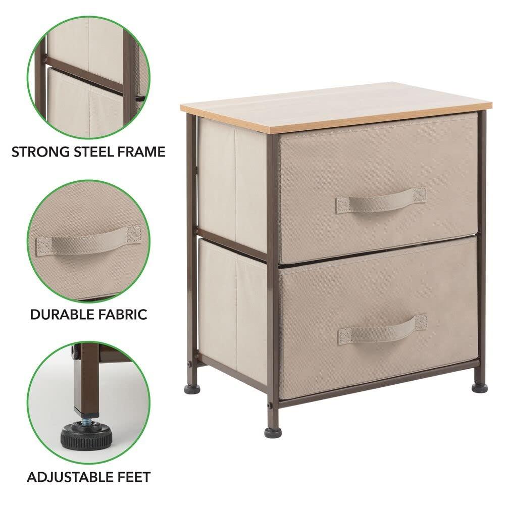 Wood Top Metal Frame 2 Drawer Night Stand