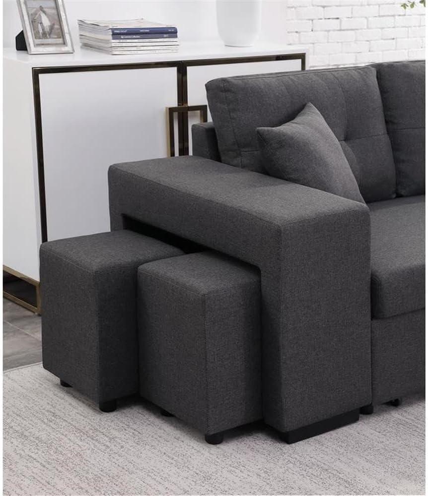 Lilola Home Linen Reversible Sleeper Sectional Sofa with Chaise Stools, Gray