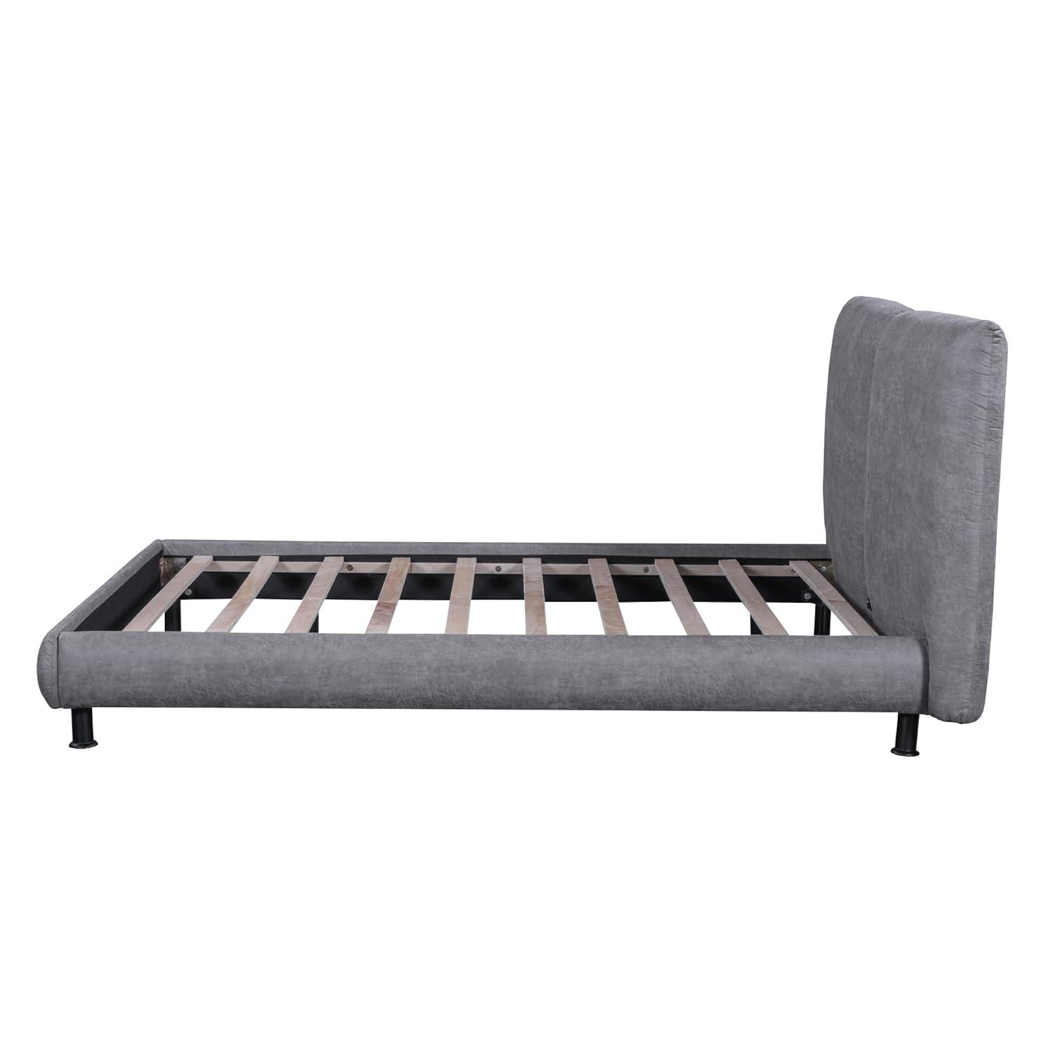 Sesslife Queen Bed Frame, Upholstered Platform Bed Queen Size with 2 Comfort Headrests and Metal Legs, Modern Bed Frame with Wooden Slat Support, No Box Spring Needed, Gray