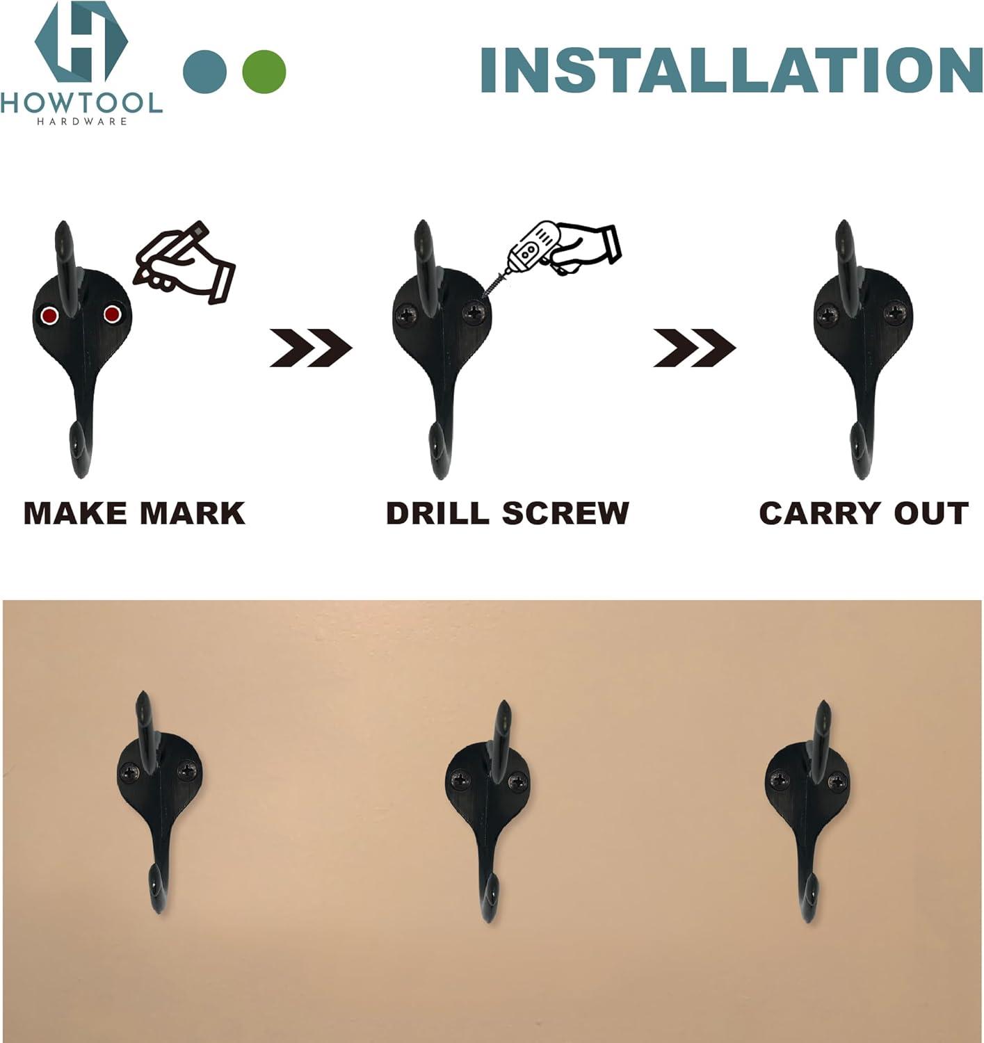 Coat Hooks for Wall Hanging Heavy Duty Wall Mounted Oil Rubbed Bronze Black, 5 Pack