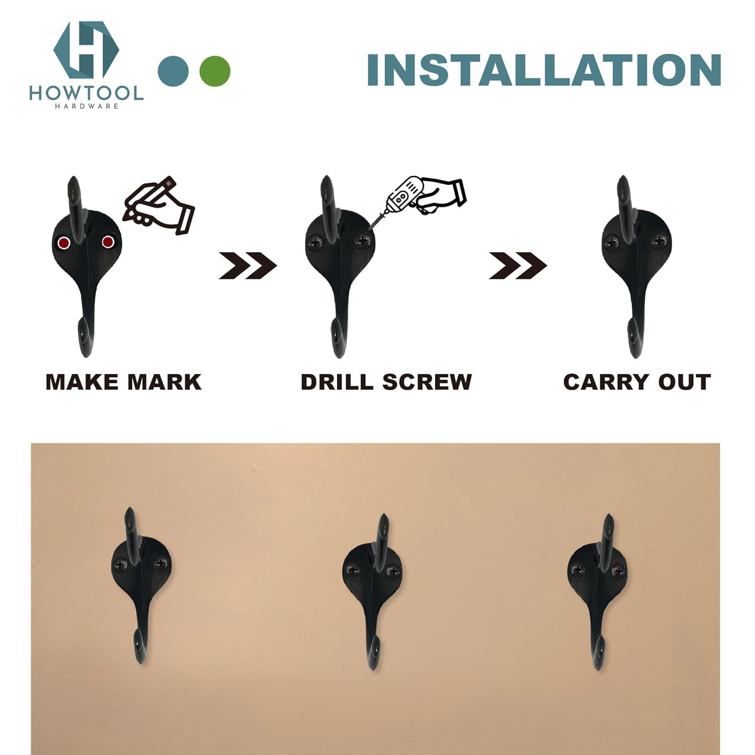 Coat Hooks for Wall Hanging Heavy Duty Wall Mounted Oil Rubbed Bronze Black, 5 Pack