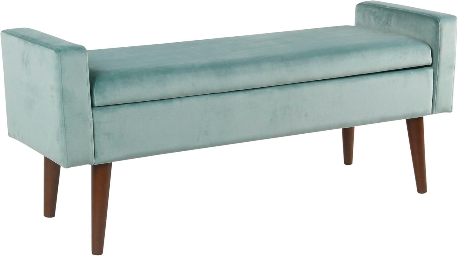 HomePop Fulton Velvet Storage Bench Aqua Blue: Mid-Century, Hinged Lid, Upholstered, Plywood Frame