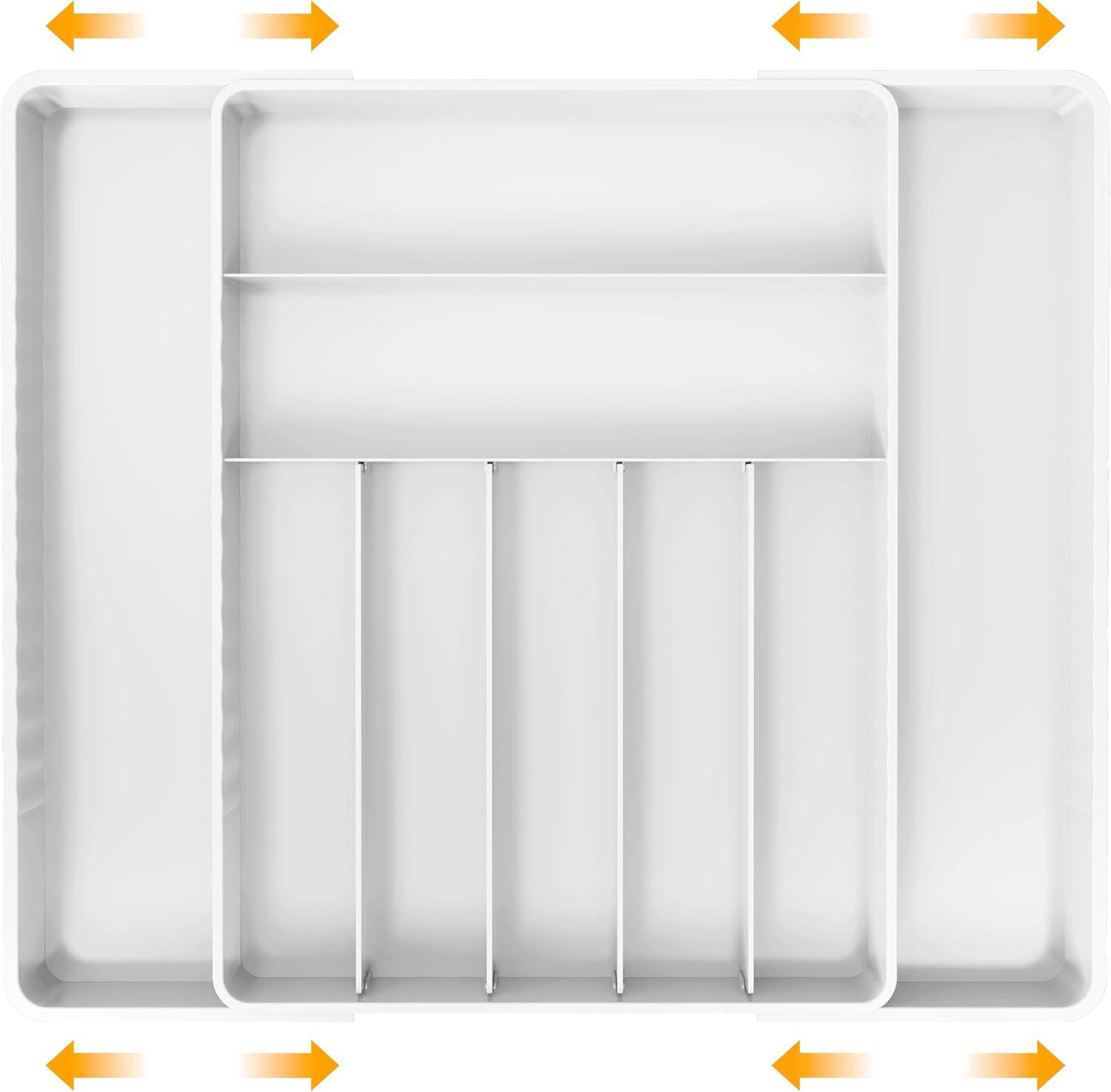 Simple Houseware Expandable Cutlery Drawer Tray and Flatware Utensil Organizers for Kitchen, White