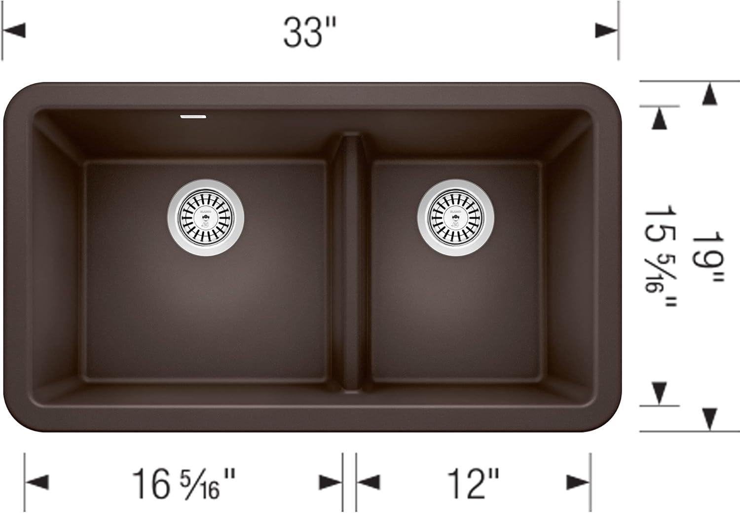 BLANCO, Café Brown 402323 IKON SILGRANIT 60/40 Double Bowl Apron-Front Farmhouse Kitchen Sink, 33" X 19"
