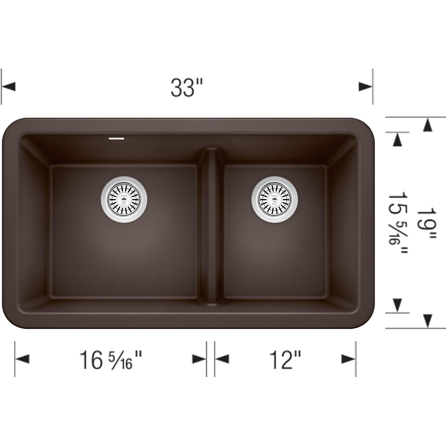 BLANCO, Café Brown 402323 IKON SILGRANIT 60/40 Double Bowl Apron-Front Farmhouse Kitchen Sink, 33" X 19"