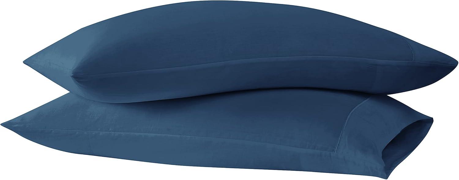 Blue Cotton Sateen Standard Pillowcase Set