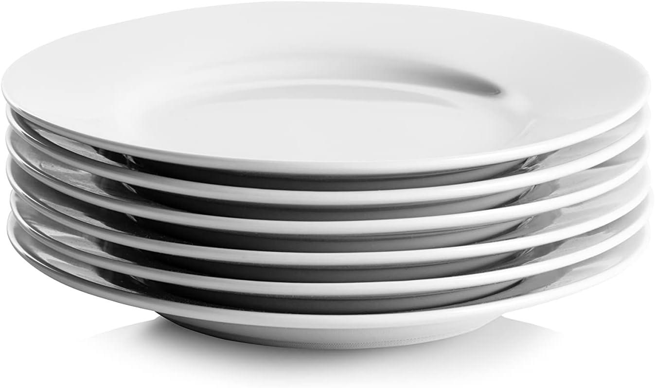 10 Strawberry Street Simply White 6" Round Ceramic Appetizer Plate, Set of 6