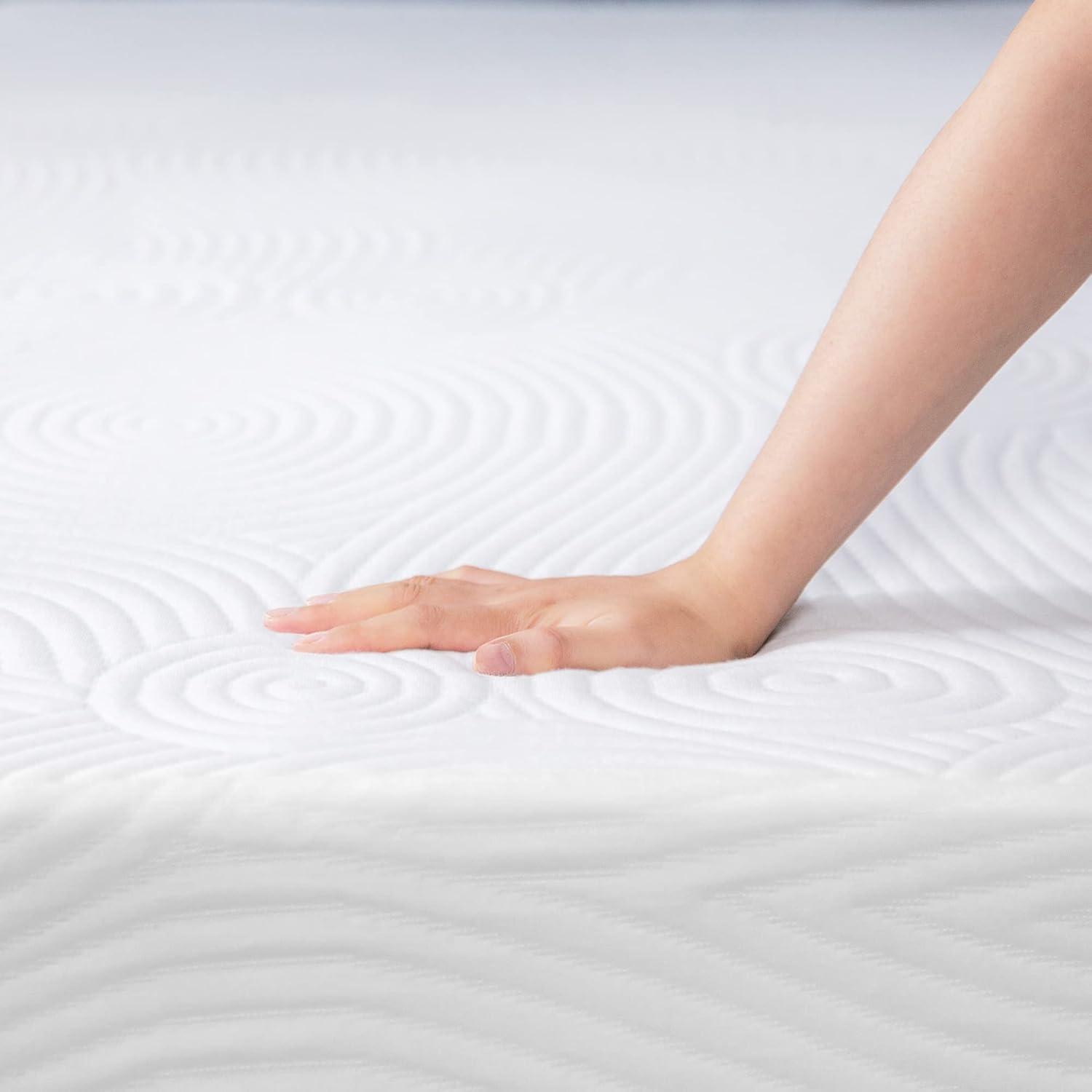 Queen 14-Inch White and Blue Gel Memory Foam Mattress