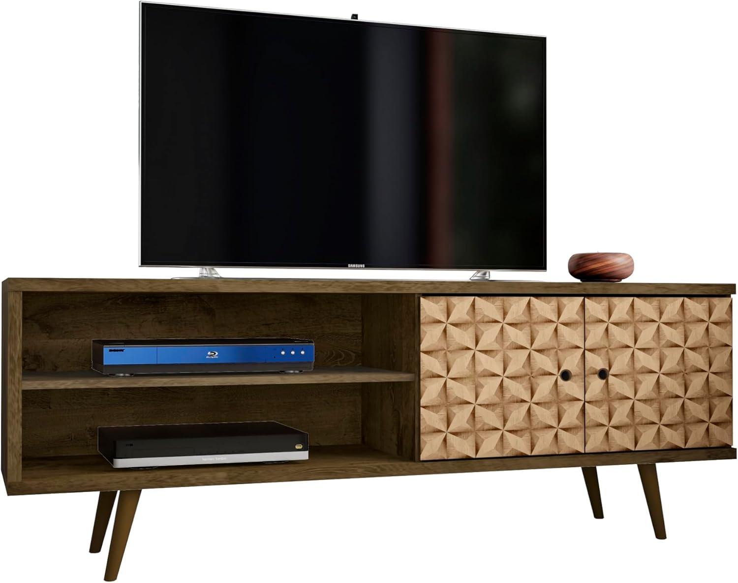 Liberty 2 Shelves and 2 Doors TV Stand for TVs up to 60" 3D Prints Rustic Brown - Manhattan Comfort: Mid-Century Modern Entertainment Center