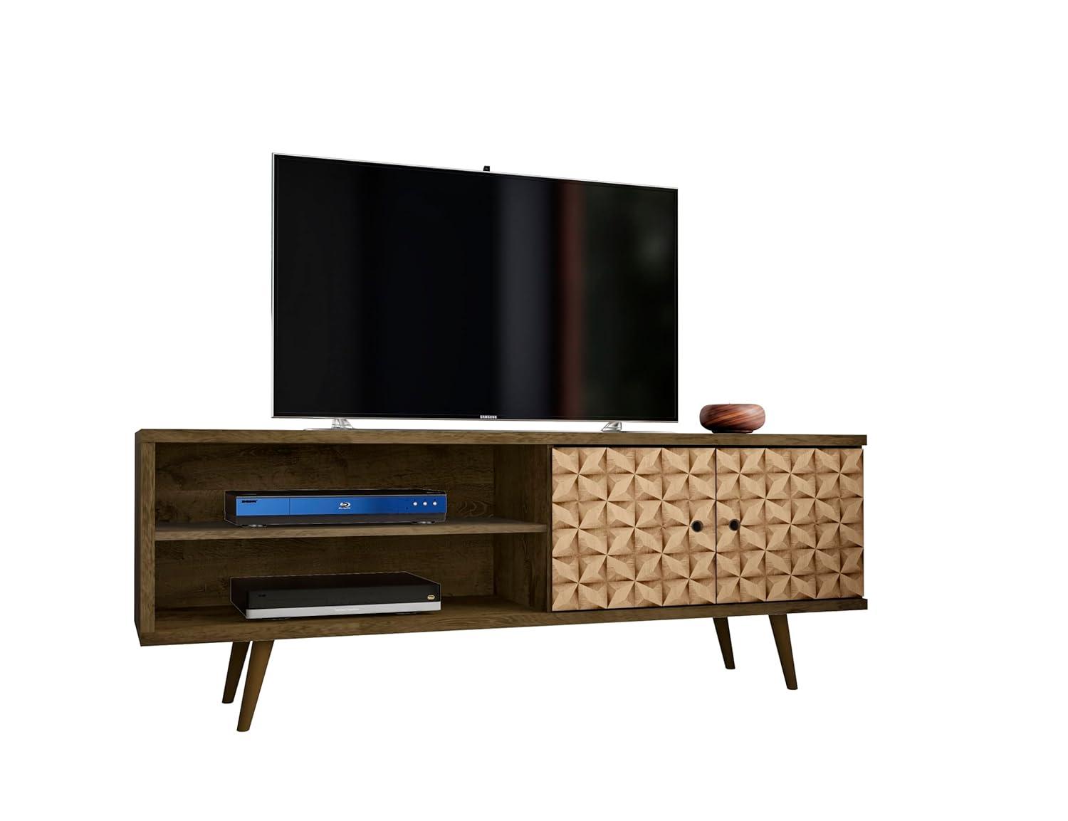 Liberty 2 Shelves and 2 Doors TV Stand for TVs up to 60" 3D Prints Rustic Brown - Manhattan Comfort: Mid-Century Modern Entertainment Center
