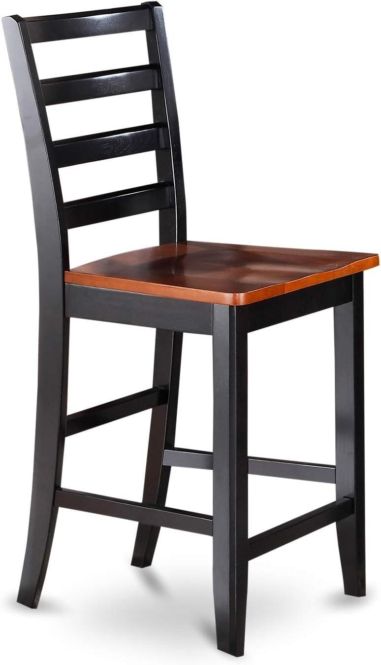 7 Pc Pub Table Set - Square Counter Height Table & 6 Dining Chairs , Black & Cherry Finish , Sleek Design with Butterfly Leaf , Ladder Back Chairs