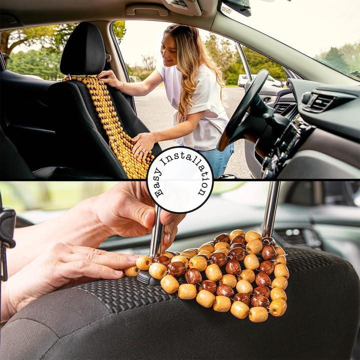 Zone Tech Wood Beaded Seat Cushion - Premium Quality Car Massaging Double Strung Wood Beaded Seat Cover for Stress Free all Day!