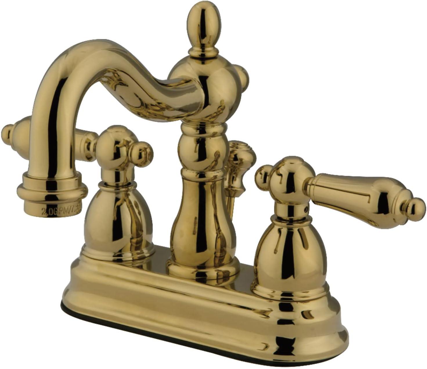 Kingston Brass Heritage Two-Handle 3-Hole Deck Mount 4" Centerset Bathroom Faucet with Brass Pop-Up