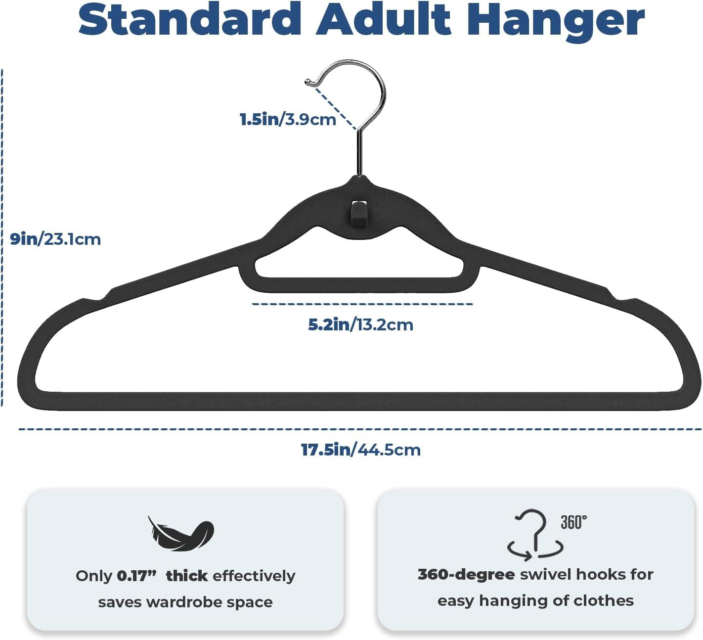 Simplify Slim Velvet Clothes Hangers | 50 Pack | Non-Slip | Shirts | Suit | Pants | Dresses | Garments | Closet Storage & Organization | Durable | Black