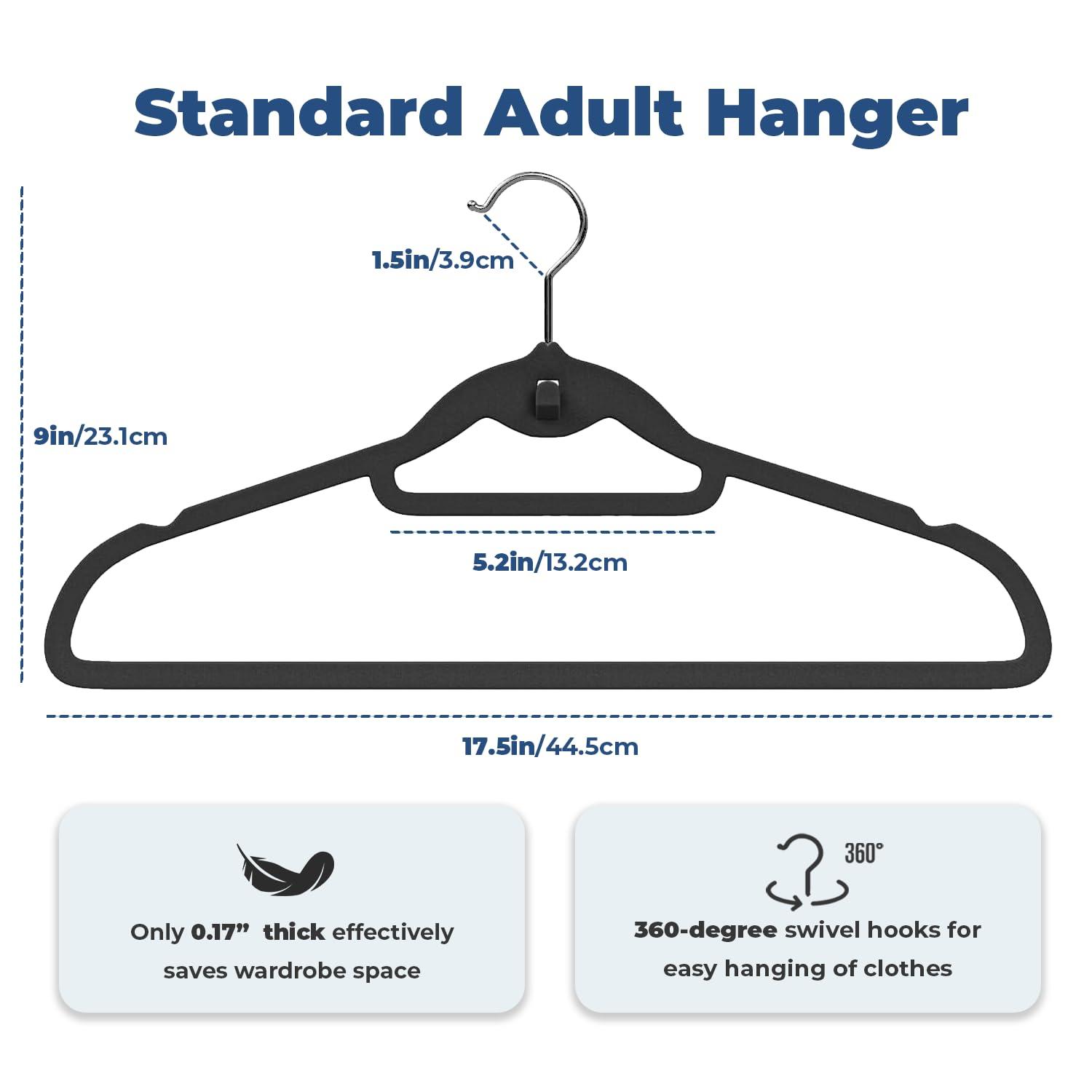 Simplify Slim Velvet Clothes Hangers | 50 Pack | Non-Slip | Shirts | Suit | Pants | Dresses | Garments | Closet Storage & Organization | Durable | Black