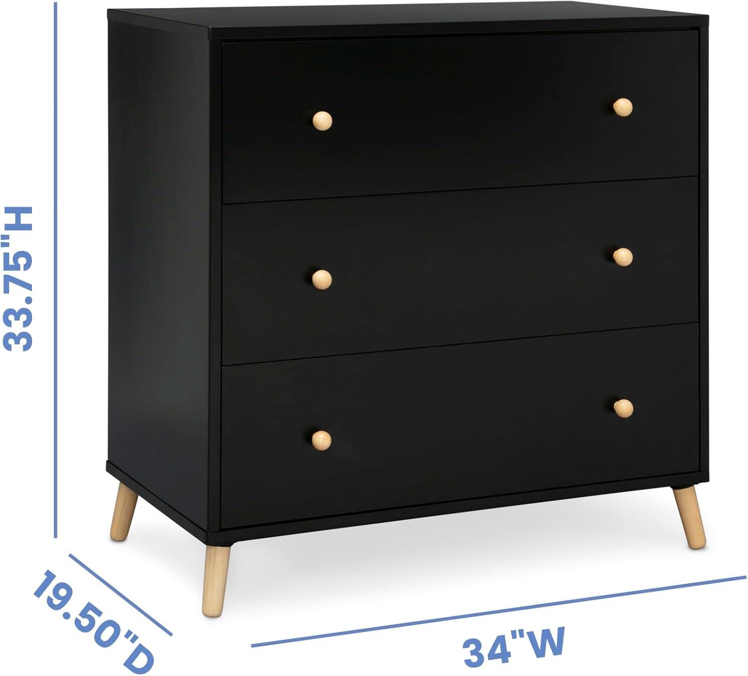 Delta Children Essex 3 Drawer Dresser with Interlocking Drawers - Greenguard Gold Certified, Ebony/Natural