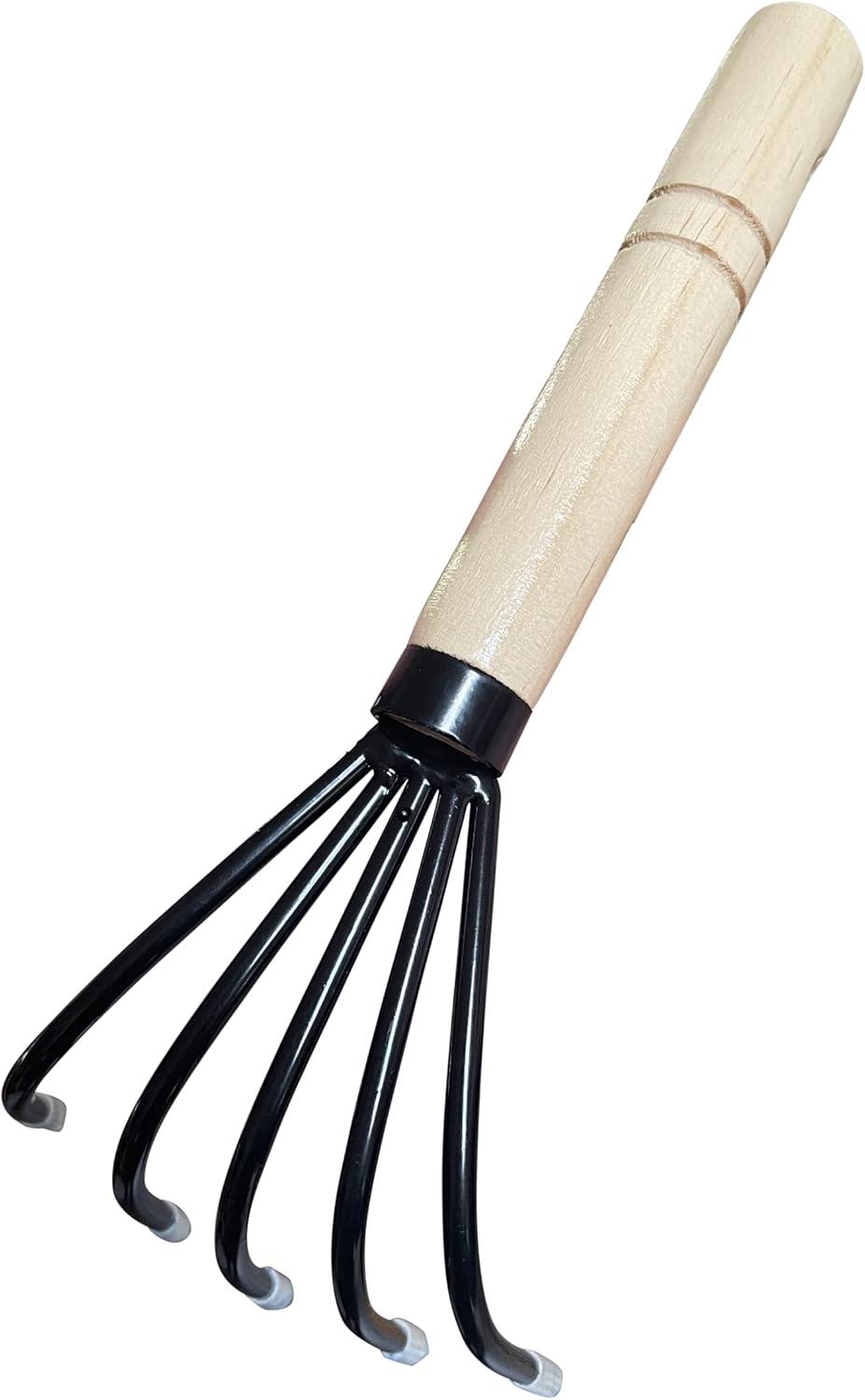 Garden Guru Hand Rake Cultivator Claw Soil Tiller - Military Grade Steel - Rust Resistant - 5 Tine Japanese Ninja Claw - Comfortable Wood Handle - Perfect Pulverized and Aerated Soil