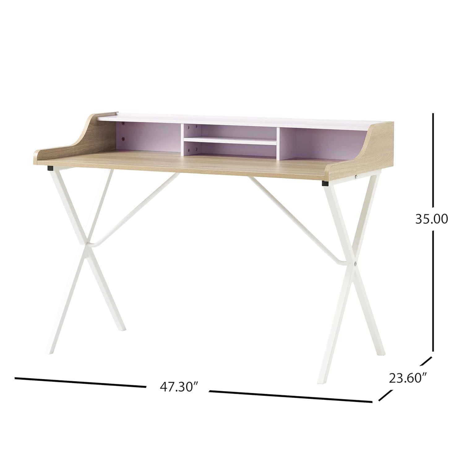 GDFStudio Alexandria Modern Faux Wood Computer Desk, Oak/White