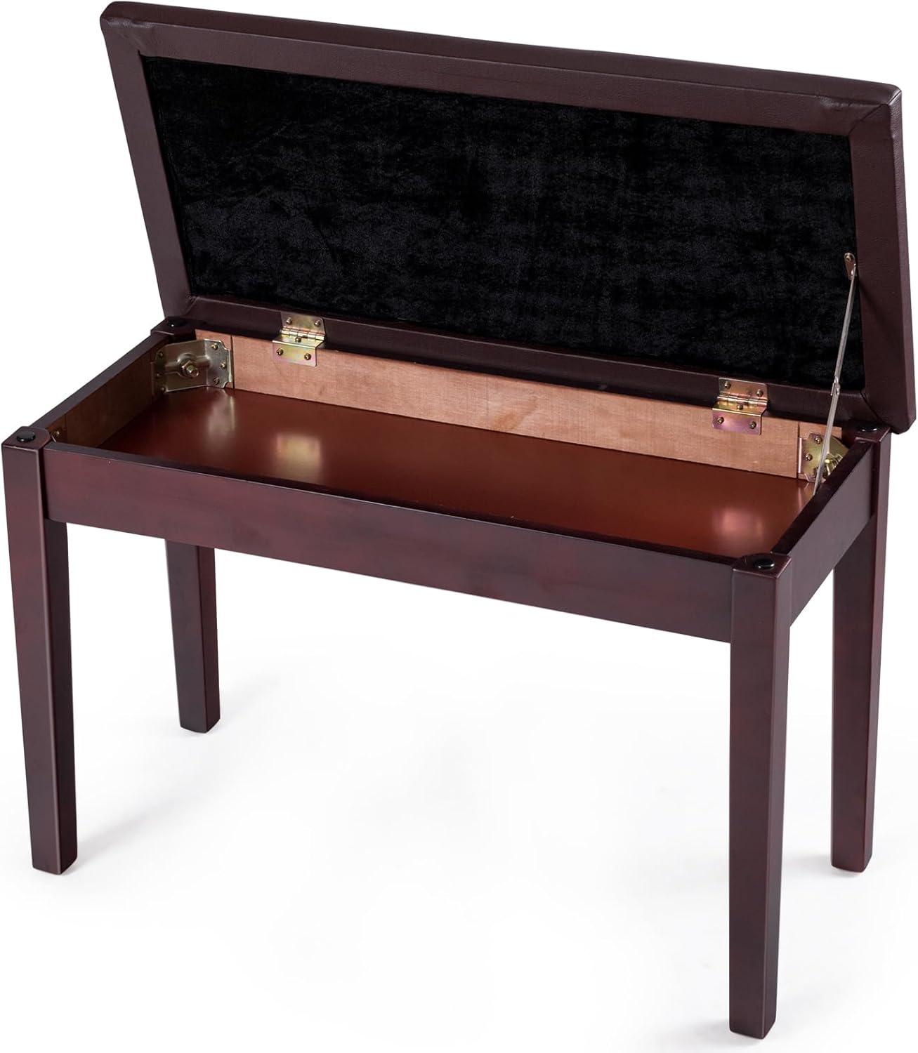 Tangkula PU Leather Piano Bench Solid Wood Padded Double Duet Keyboard Seat w/ Storage Box Black