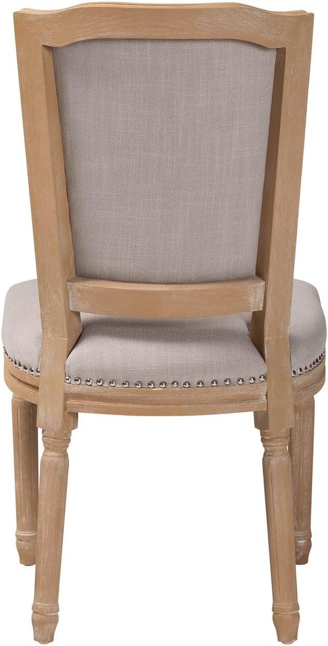 Estelle Chic Rustic French Country Cottage Dining Chair: Solid Oak, Linen Detail - Baxton Studio