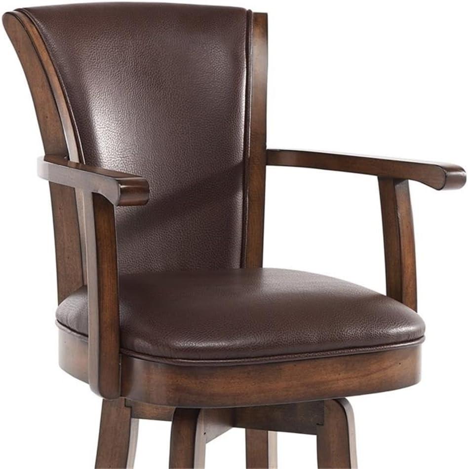 Raleigh Arm 26" Counter Height Swivel Wood Barstool in Chestnut Finish and Kahlua Faux Leather