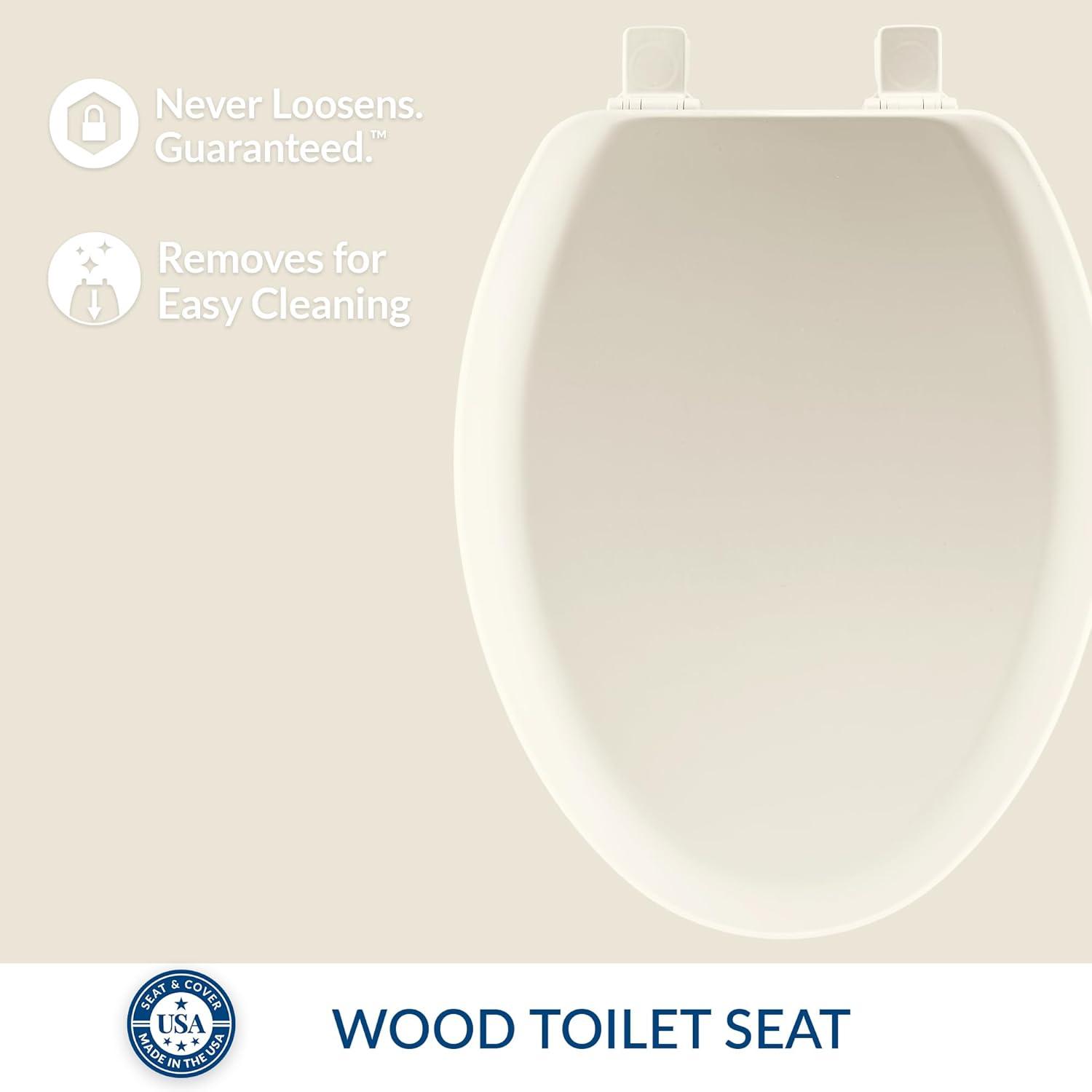 Cameron 141EC Wood Toilet Seat, Never Loosens and Easily Removes for Cleaning, Elongated, Biscuit