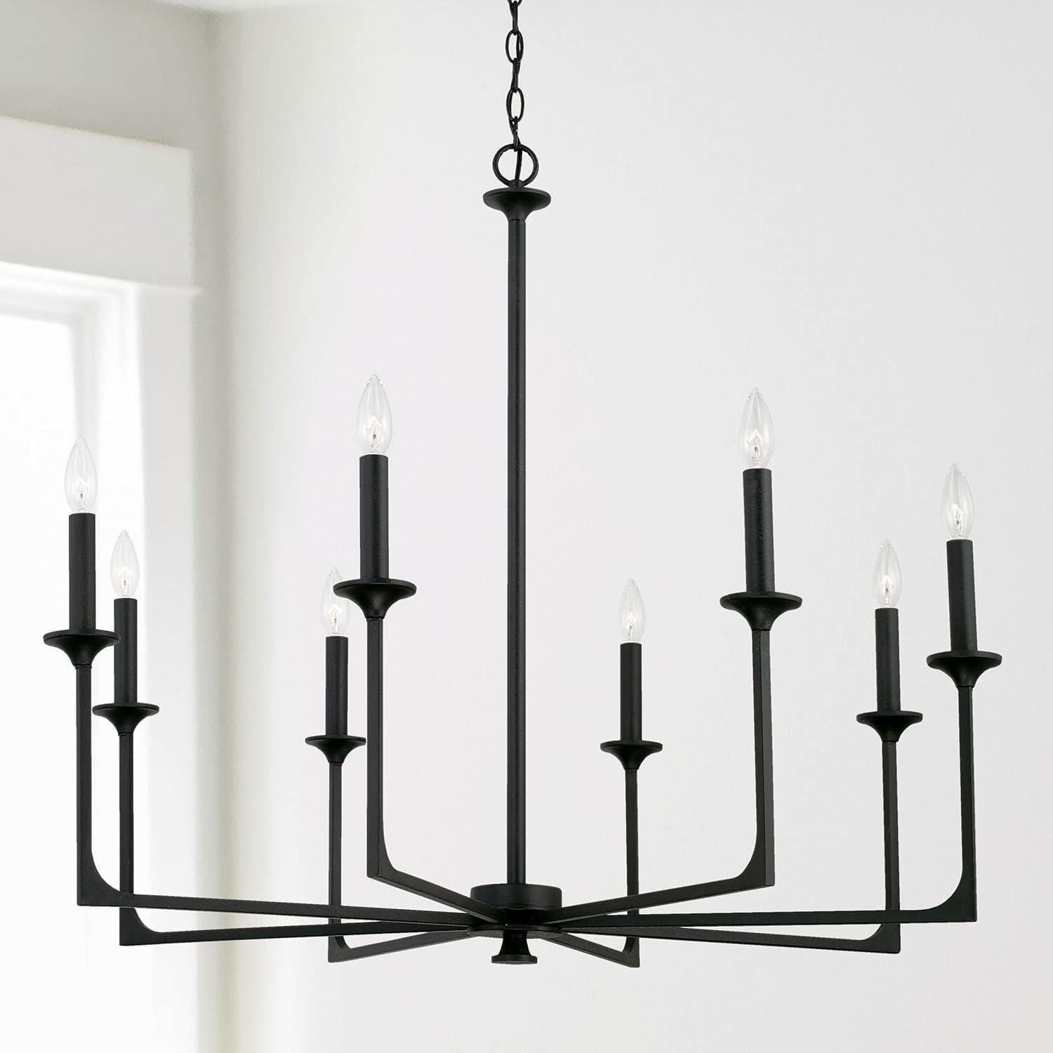 Clint Transitional Bold 8-Light Black Iron Candle Chandelier