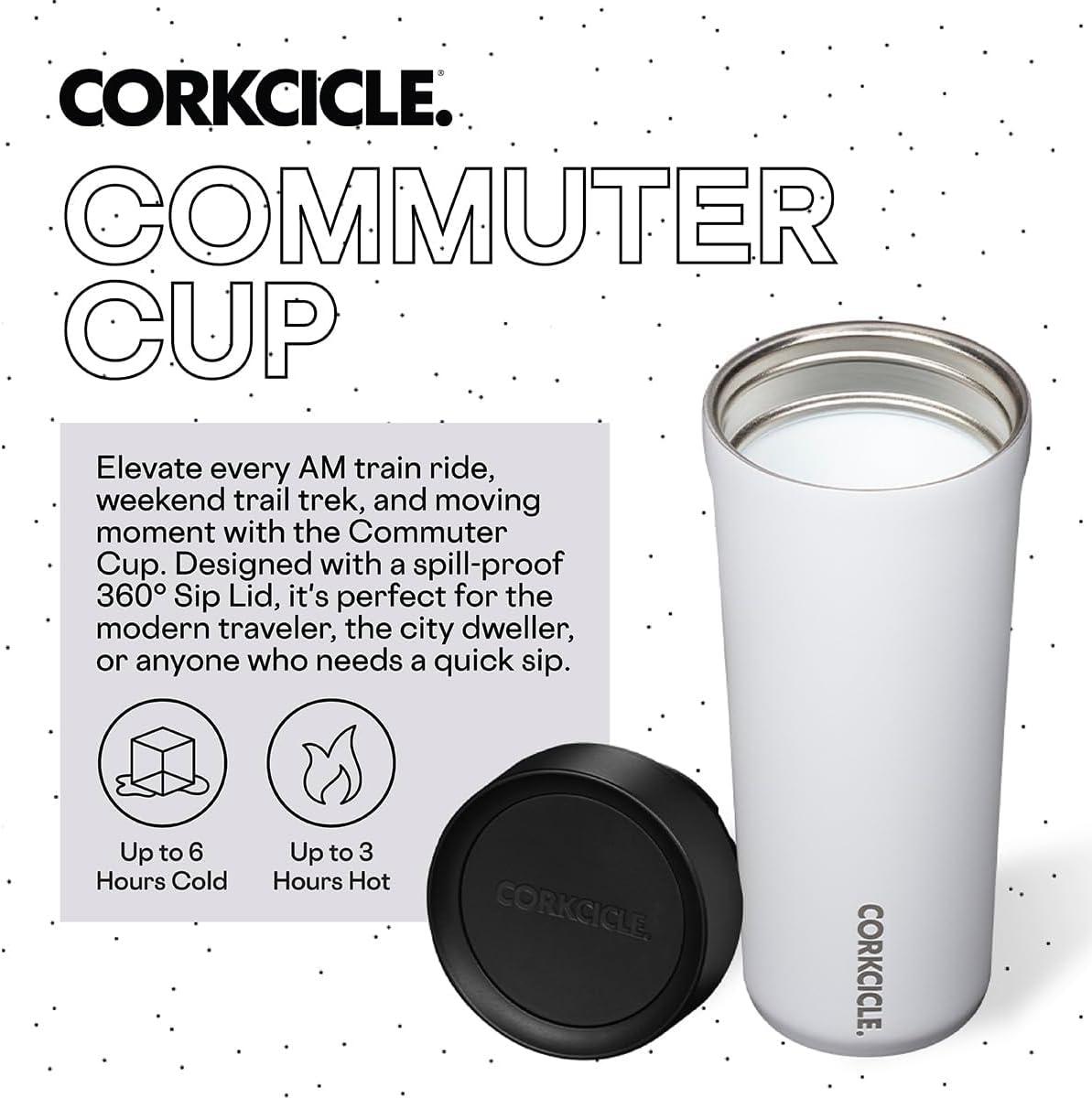 Corkcicle 17 oz Commuter Cup, Spill-Proof, Triple Insulated, Gloss White