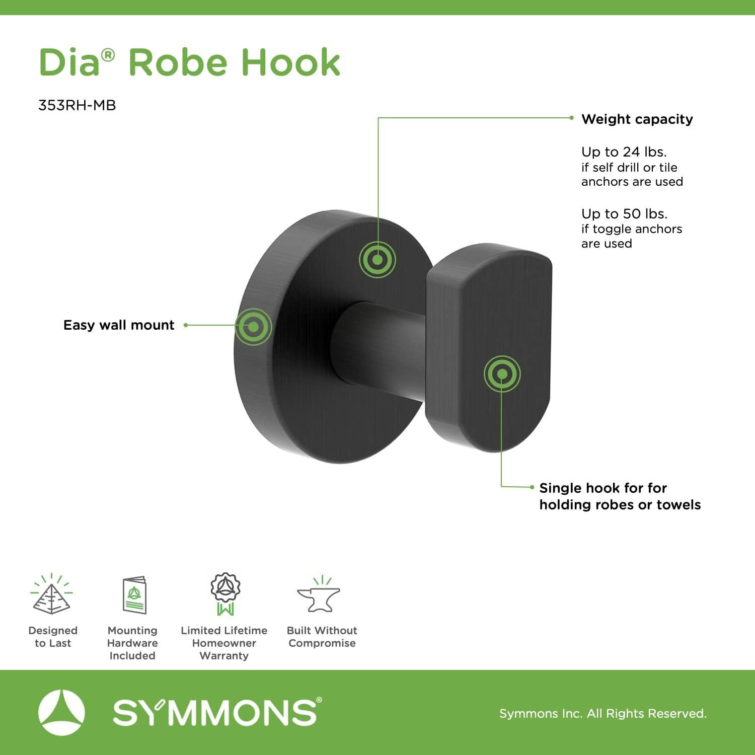 Dia Wall Mounted Robe Hook with Installation Hardware