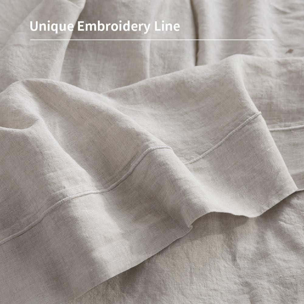 Simple&Opulence 100% French Linen Pillowcase Queen Size-Set of 2- Washed Solid Color Pillow Cases Embroidered -Soft and Durable (Linen, 20''x30'')