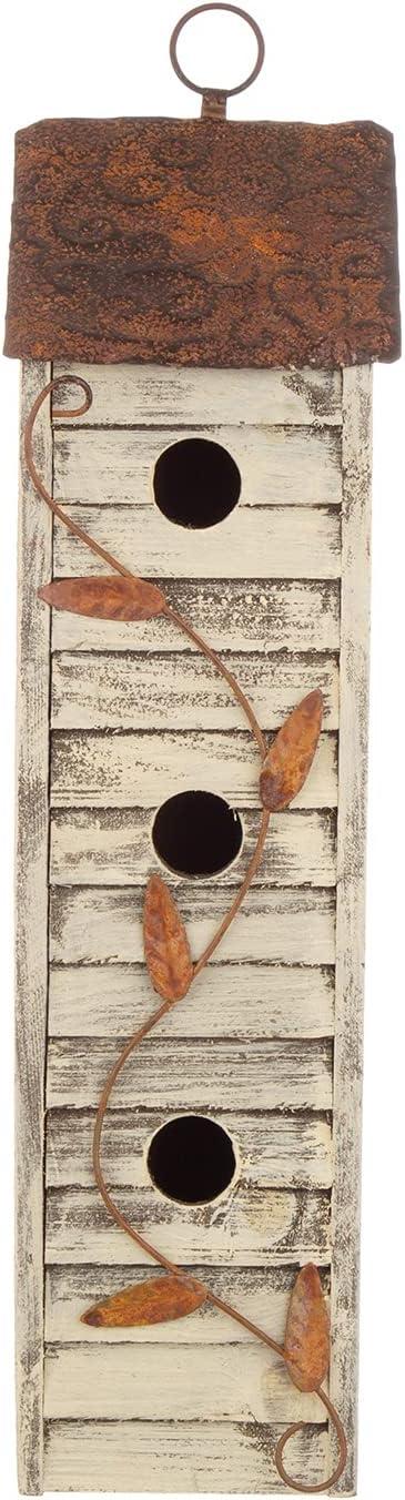 Glitzhome  18"H Three-Tier Distressed Solid Wood Window Shutters Birdhouse Off-White