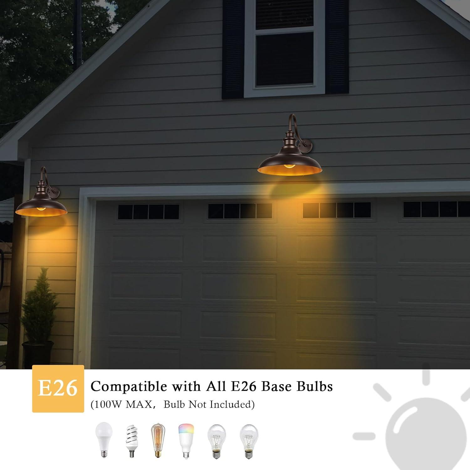 VIANIS Dusk to Dawn Barn Lights, 2 Pack Brown Gooseneck Outdoor Light Fixture, Farmhouse Outdoor Wall Lights for House, Porch, Entryway, Garage
