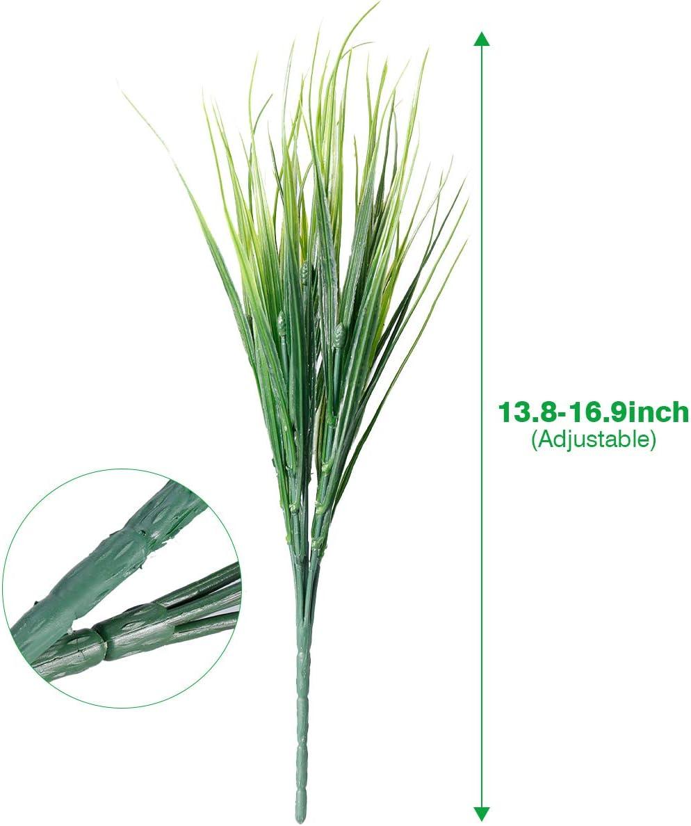 Morttic 12 Bundles Artificial Grasses Outdoor UV Resistant Fake Grass No Fade Faux Plastic Plants Garden Window Box Decorating(Green Grass)