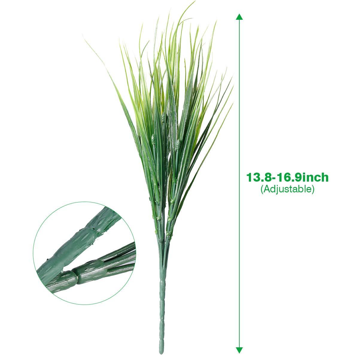 Sinhoon 12 Bundles Artificial Grasses Outdoor UV Resistant Fake Grass No Fade Faux Plastic Plants Garden Window Box Decorating(Green Grass)