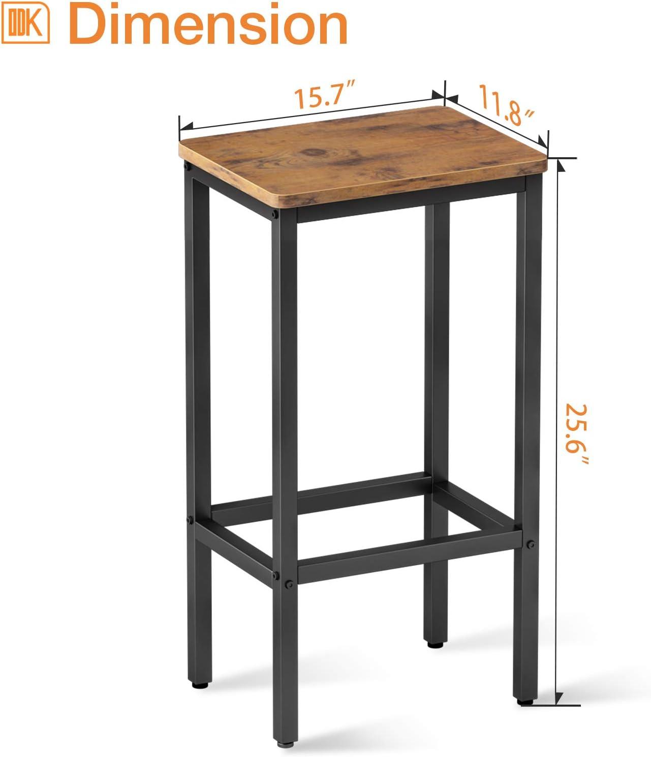 ODK 25.6 Inch Height Industrial Modern Wooden Counter Stool Seat Barstool with Footrest for Kitchen Island, Rustic Brown, Set of 2