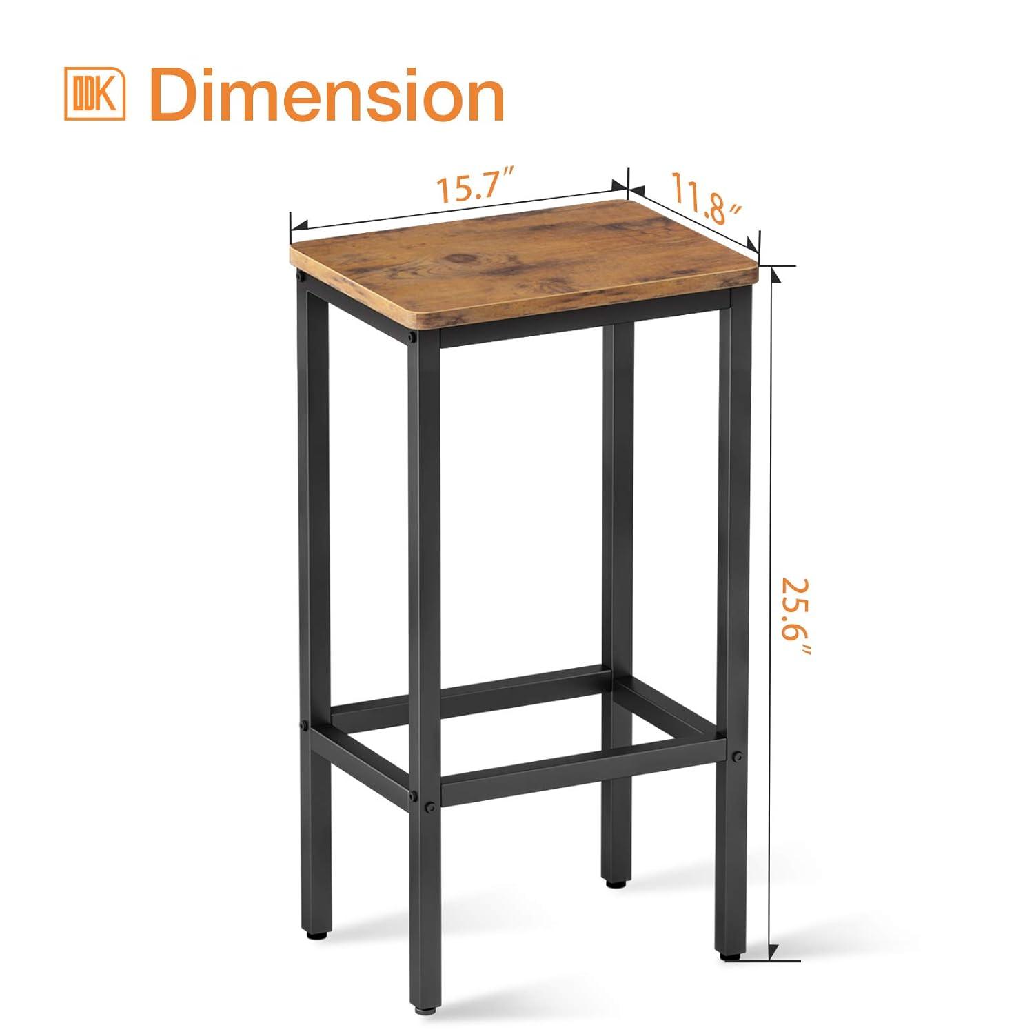 ODK 25.6 Inch Height Industrial Modern Wooden Counter Stool Seat Barstool with Footrest for Kitchen Island, Rustic Brown, Set of 2