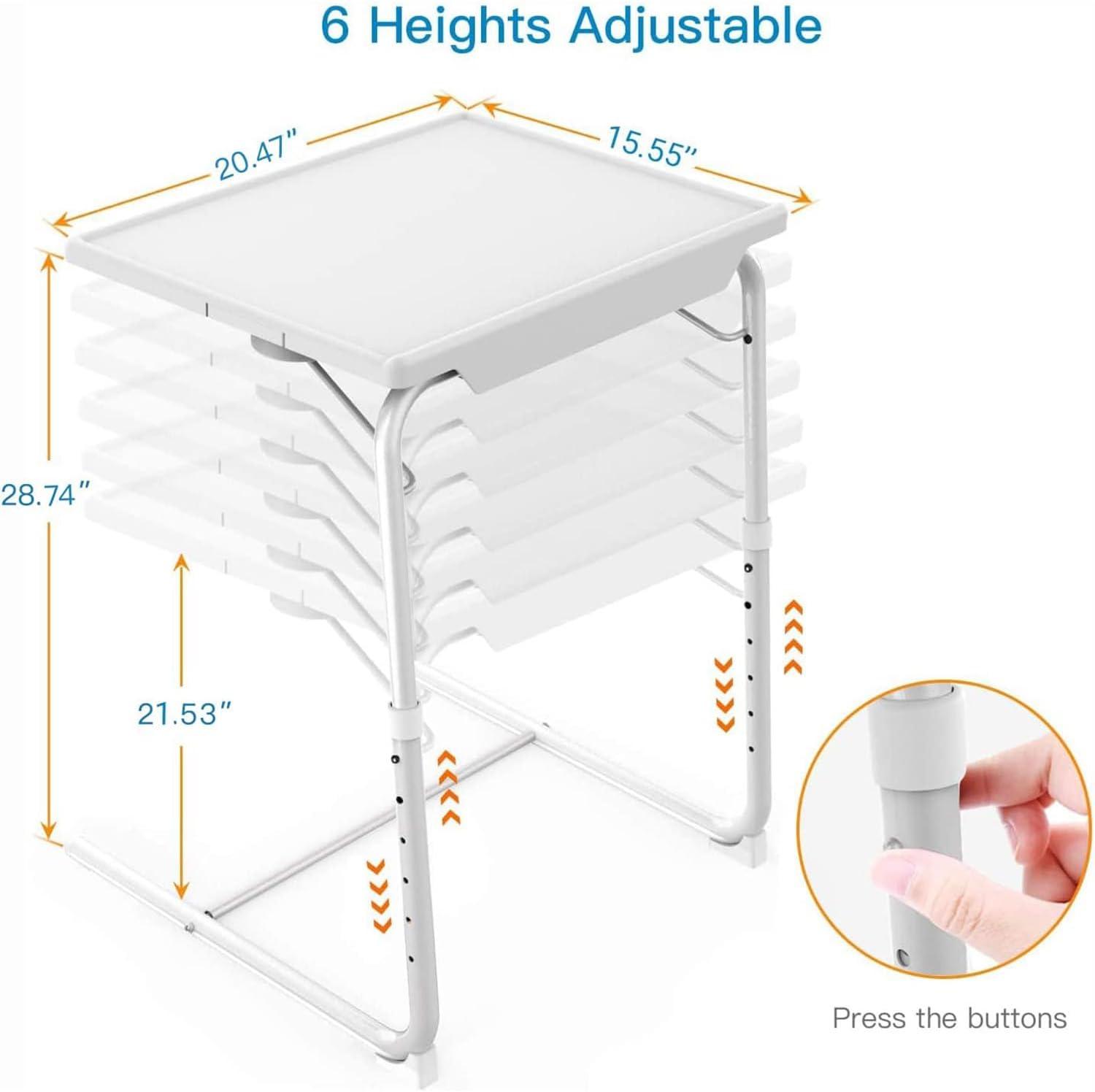 White Adjustable Folding TV Tray Table with Cup Holder