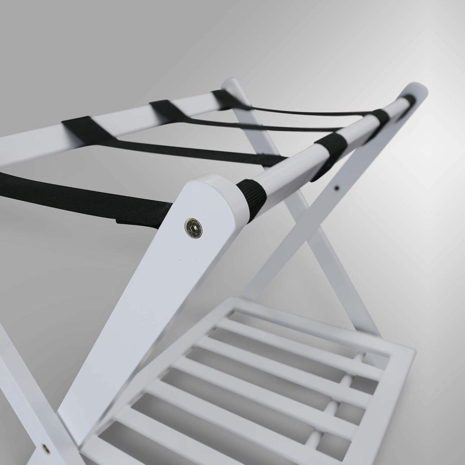 Luggage Rack with Shelf White : Hotel-Style, Folding, No Assembly Required