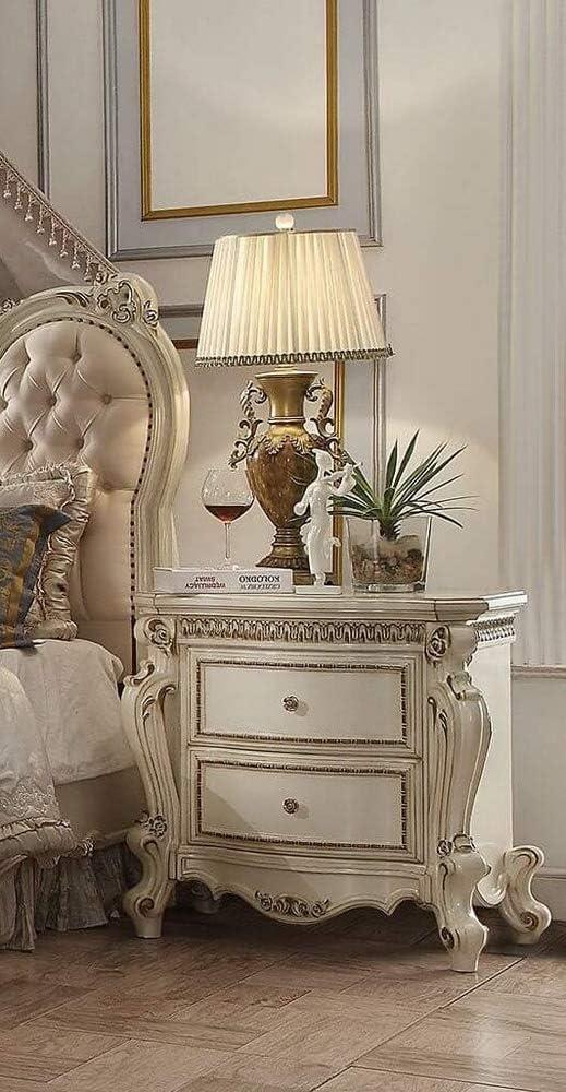 31" Picardy Nightstand Antique Pearl - Acme Furniture: French Provincial Style, 5 Drawers & 2 Doors