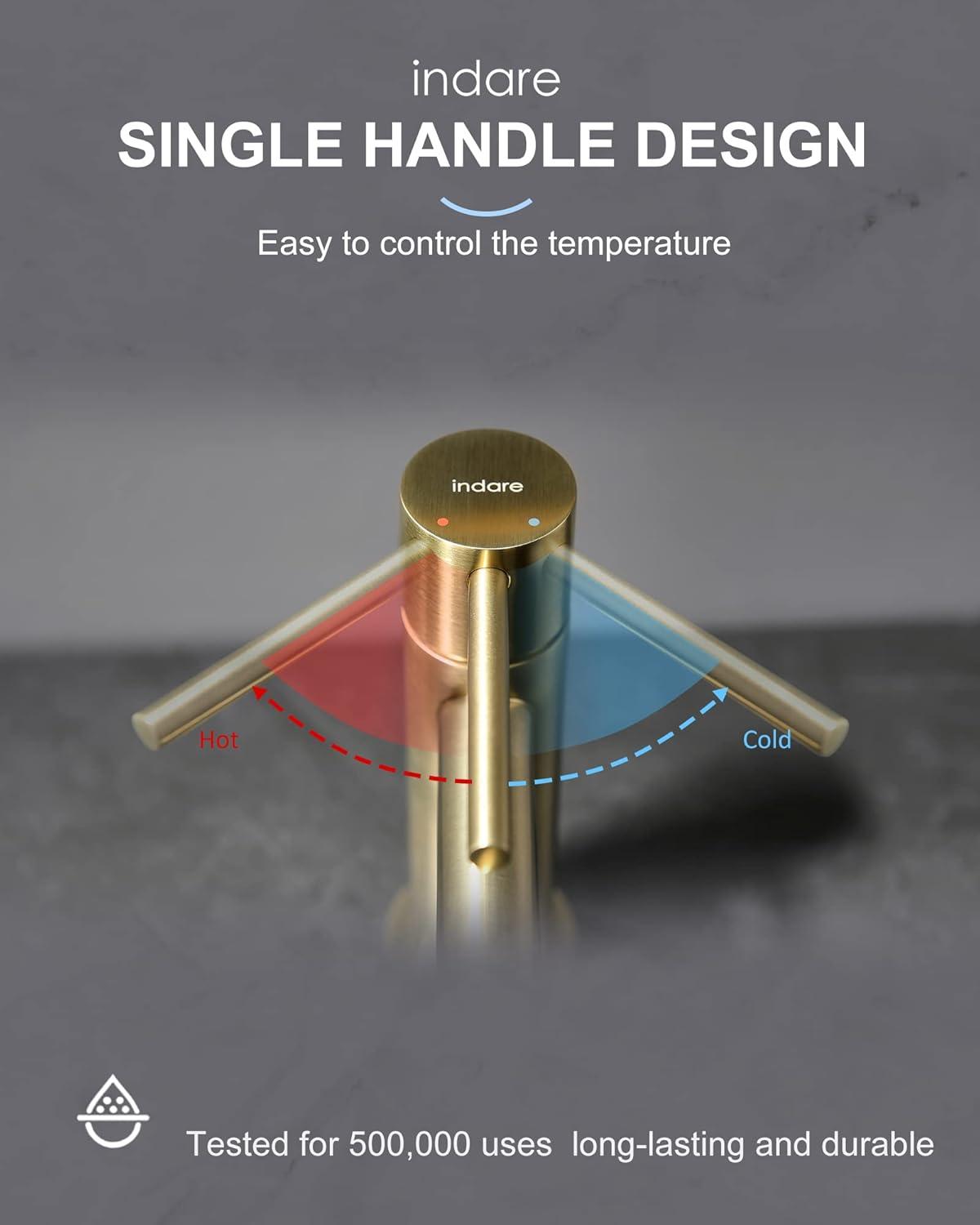 Brushed Gold Single Handle Brass Bathroom Faucet with Pop-up Drain